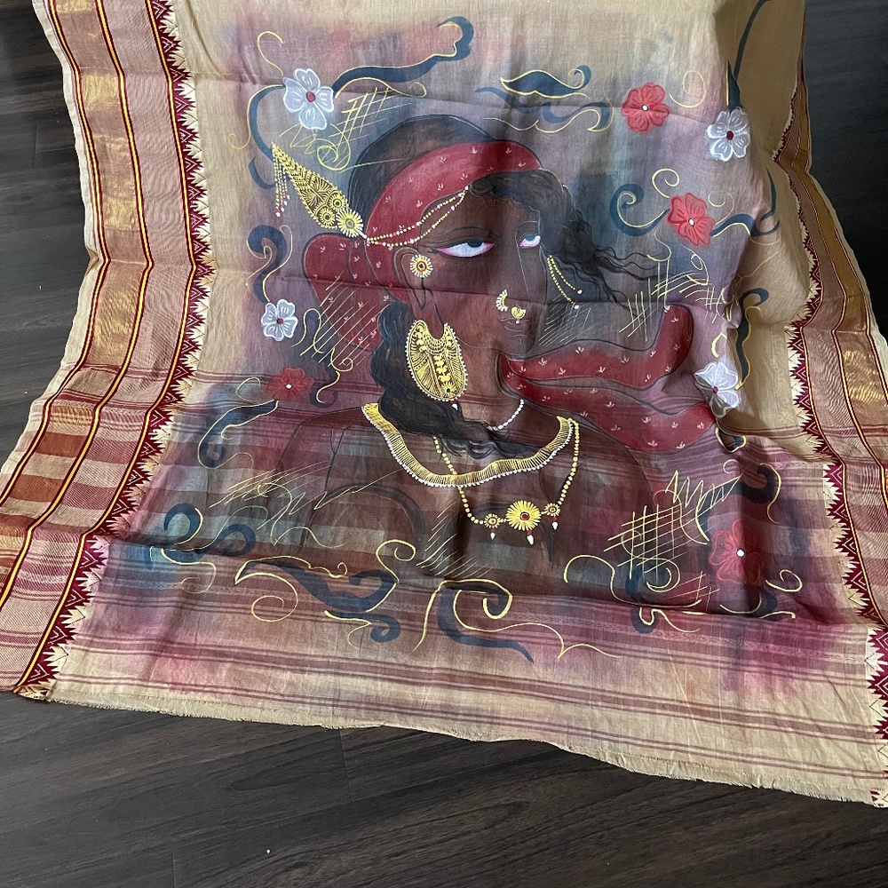 Cotton painted tant saree